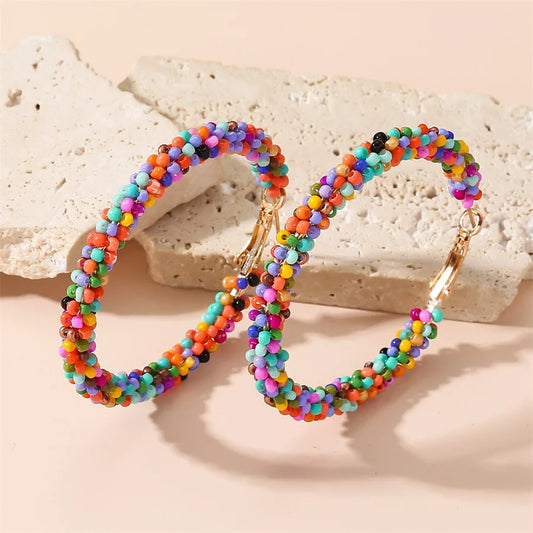 Colorful Beads Hoop Earrings